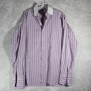 Charvet Dress Shirt Mens 16/34 Plaid Pink Blue French Cuff France Winchester